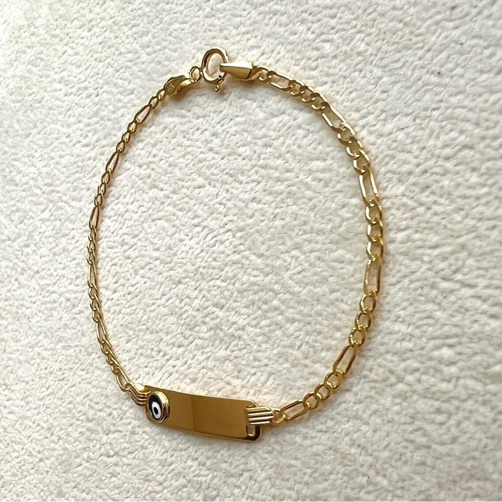 14k solid yellow gold kids bracelet | evil eye ID baby Bracelet | - Picture 8 of 10